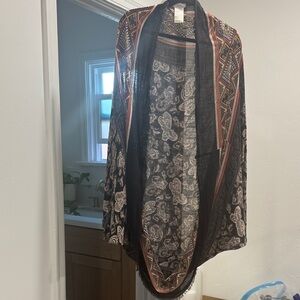 Free People Black and Cream Paisley Sheer Kimono